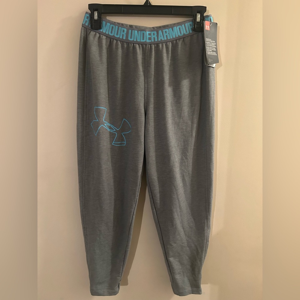 NWT Womens Under Armour Small Gray & Blue Loose Fit Joggers Athleisure Casual